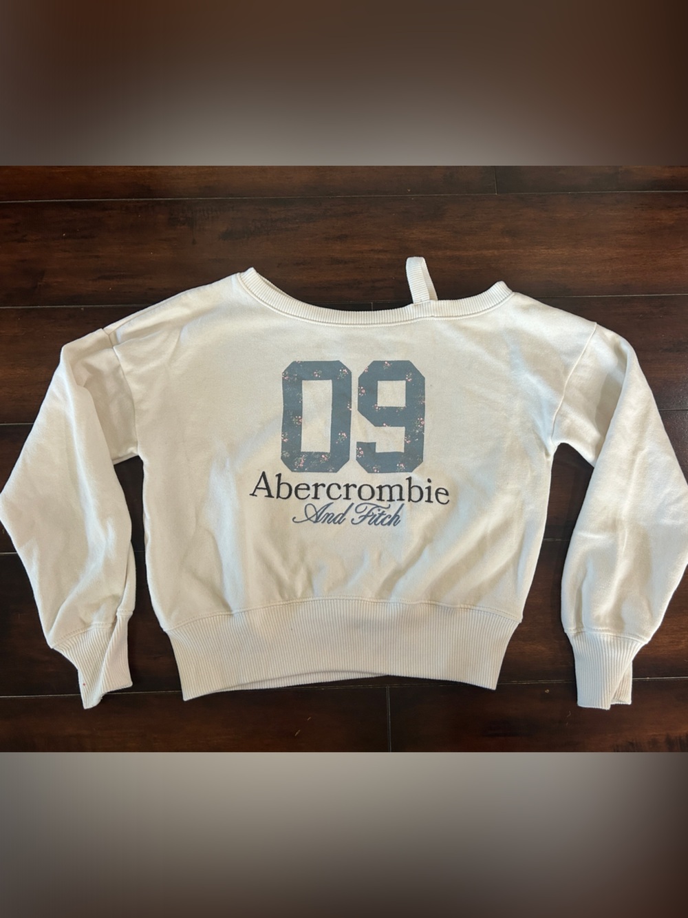 Abercrombie & Fitch White Cropped Sweatshirt with Blue Graphic 09